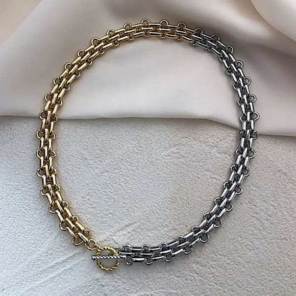 Statement Curb Gold Silver Cuban Chain Toggle O Ring Chunky Choker Neckl… - Picture 14 of 14